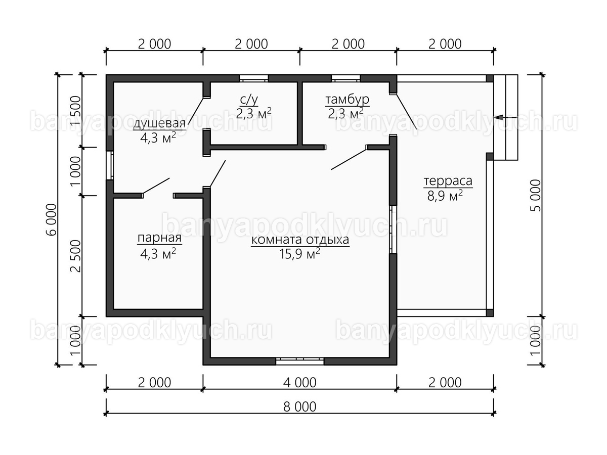 Каркасная баня 8x6 м Каркасная баня 8x6 м